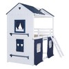 Vynxaria Twin Size Bunk Wood House Bed with Elegant Windows, Sills and Tent, Blue+White - 4 of 4