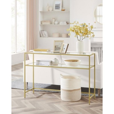 Gold Metal Frame Console Table with Tempered Glass Top