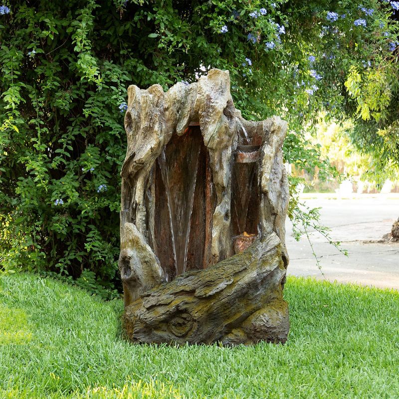Alpine Corporation 62&#34; Resin Tree Trunk Fountain with LED Lights Taupe, 2 of 8