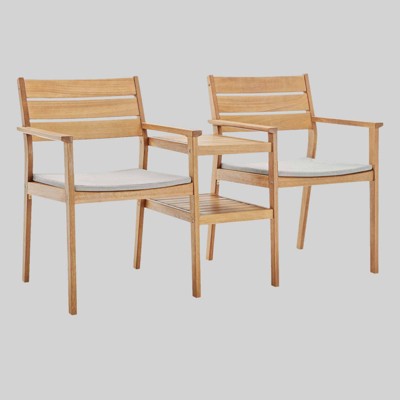 Viewscape 2pc Outdoor Patio Ash Wood Jack & Jill Chairs - Natural/Taupe - Modway