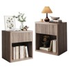 Nightstands Set of 2, Bedside Table with Drawer and Open Shelf, Side End Table with Fluted Panel for Bedroom, Living Room, Light Walnut - 2 of 4