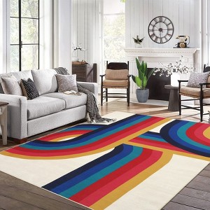 8x10 Large Modern Rainbow Area Rug Washable Non Slip Floor Carpet Non Shedding Thin Rug Soft Low Pile Rug, Decorative Abstract Rug for Bedroom - 1 of 4