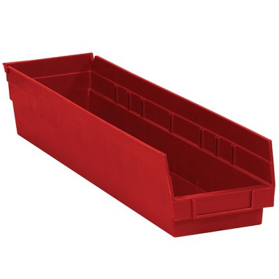 Box Partners Plastic Shelf Bin Boxes 23 5/8" x 4 1/8" x 4" Red 16/Case BINPS121R