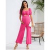 Women's Maternity Summer Cutout Jumpsuits Puff Short Sleeve Sweetheart Neck Ruffle Casual High Waist Wide leg Rompers - 2 of 4