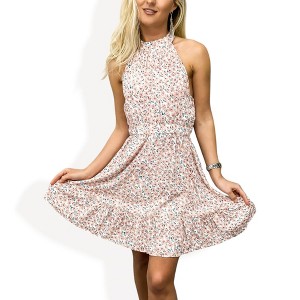 Anna-Kaci Women's Sleeveless Mini Dress with High Halter Neckline, Smocked Elastic Waist and Ruffled Hem Skirt - 1 of 4