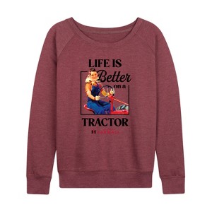 Women's - Instant Message - Life Is Better On A Tractor Lightweight French Terry Wide Neck Long Sleeve Shirt - 1 of 4