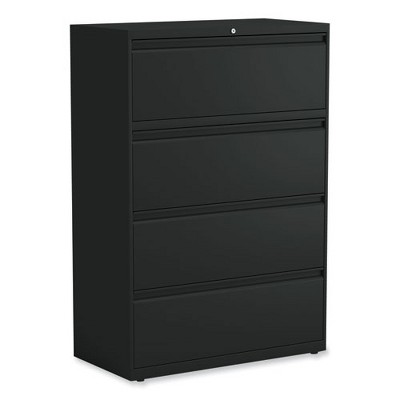 Black 4-Drawer Lockable Steel Lateral File Cabinet