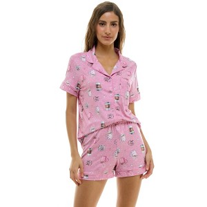 Derek Heart Collared Pajama Top with Pocket and Shorts Pajama Set, 2 Pieces (Juniors & Women) - 1 of 4