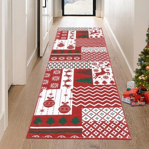 Christmas Living Room Area Rug Washable Xmas Large Bedroom Carpet Holiday Patchwork Print Non Slip - 1 of 4