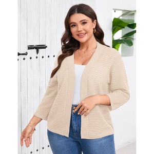 Coolmee Women's Plus Size Cardigan Hollow Out Summer Shawl Crochet Lightweight Cardigan 3/12 Sleeve Oversized Open Front Sweater Tops 4XL Apricot - 1 of 4