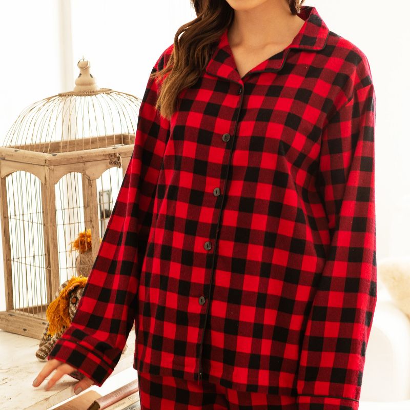 Women's Warm Cotton Flannel Pajamas Set, Soft Long Sleeve Shirt and Pajama Pants with Pockets, 5 of 6