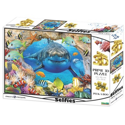 The Zoofy Group LLC Peek-A Boo Shark in the Deep Blue Sea Super 3D 500 Piece Jigsaw Puzzle