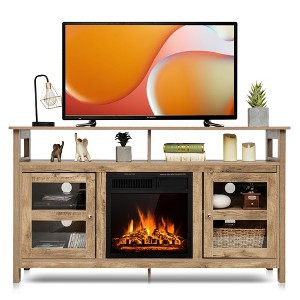 Costway 58'' Fireplace TV Stand W/18'' 1500W Electric Fireplace up to 65'' Grey - 1 of 4