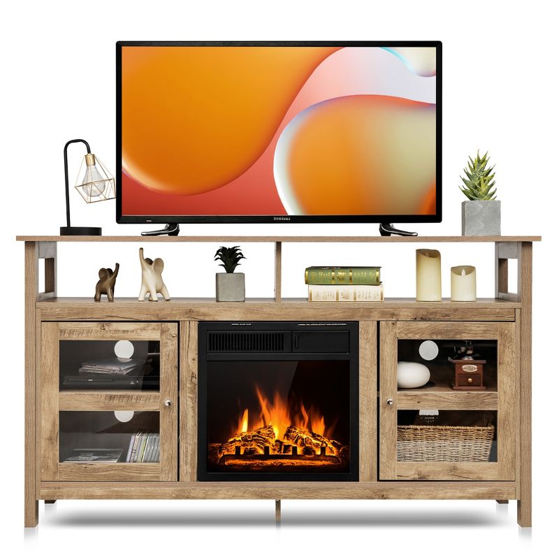 Costway 58'' Fireplace TV Stand W/18'' 1500W Electric Fireplace up to 65'' Grey, 1 of 11