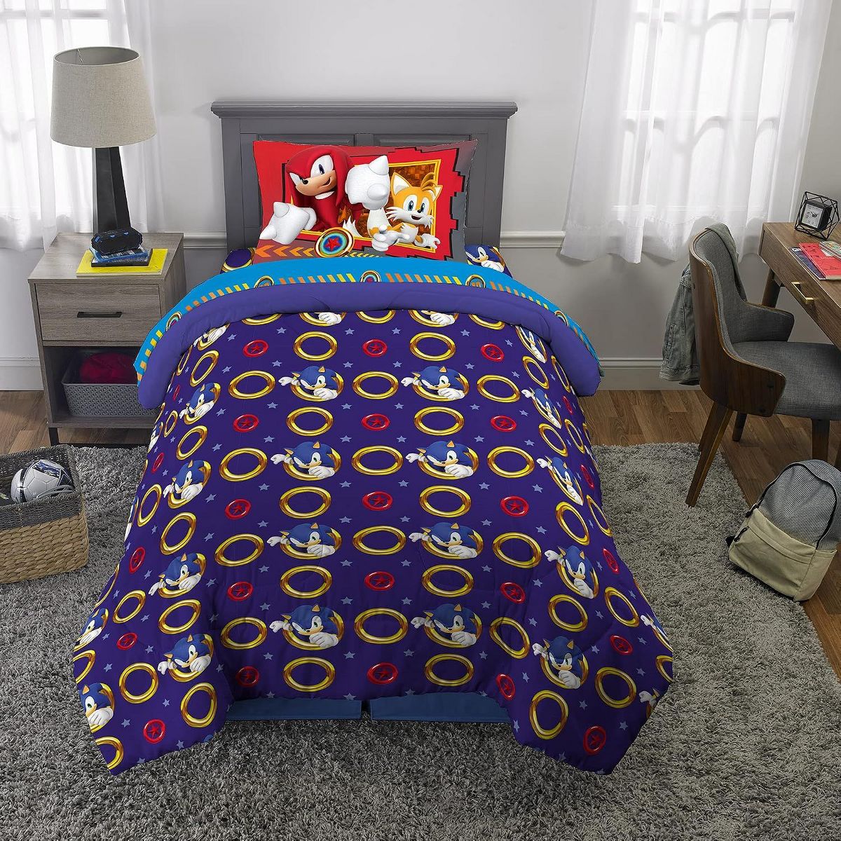 Sonic The Hedgehog Kids Bedding , Anime Twin Comforter and Sheets, 4 Piece Set - thumbnail 5