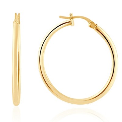 Pompeii3 14k Yellow Gold 2mm Designer Hoops Women's Earrings 1" Tall 1.25grams