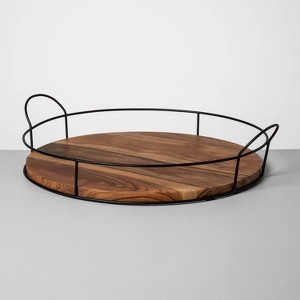 Wood and Metal Tray - Hearth & Hand™ with Magnolia: Farmhouse Style, Iron Handles, Decor Platter - 1 of 3