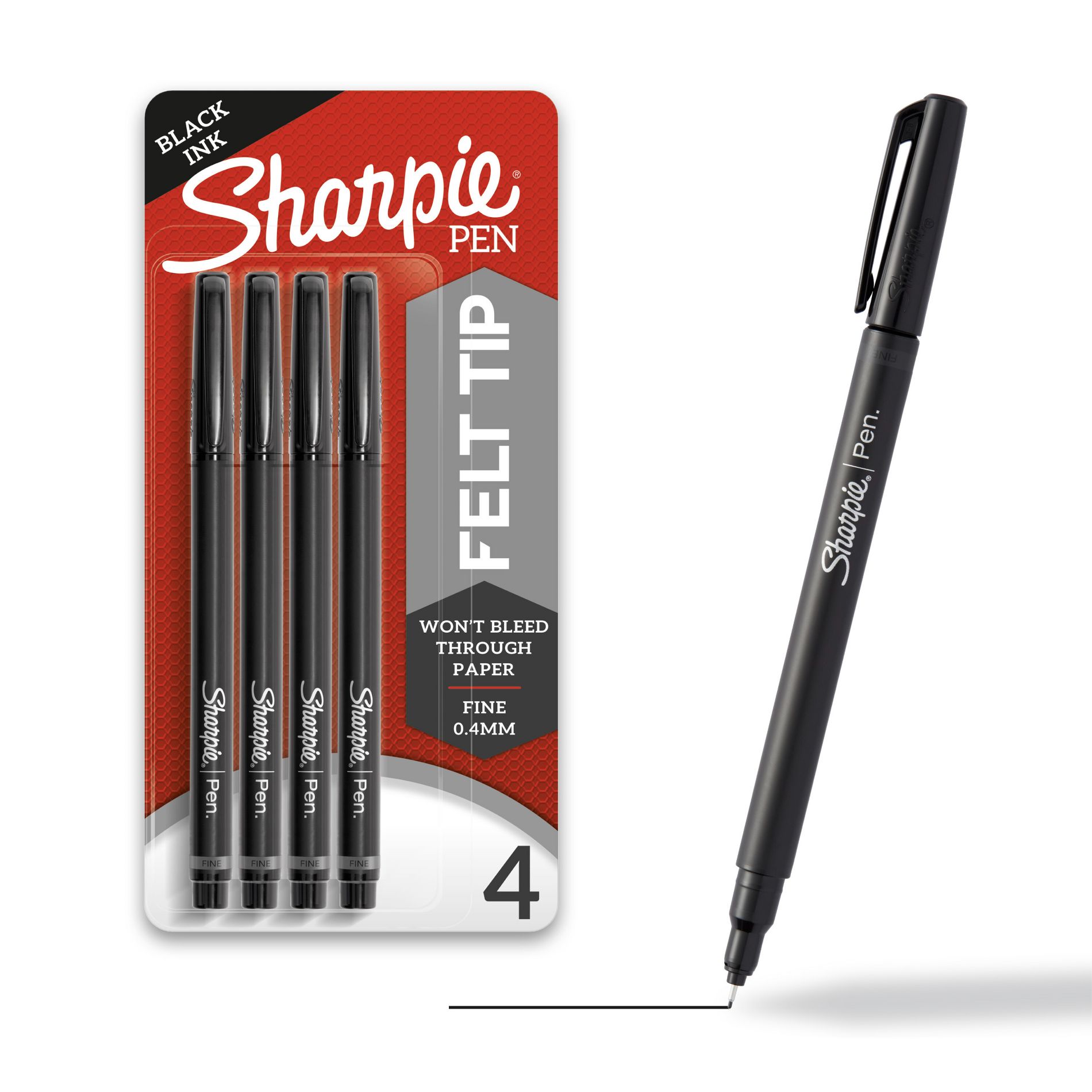 Sharpie 4pk Felt Pen Fine Tip Black Ink: Porous Point Pens, 0.8mm, Stationery & Office, Black, Pack of 4