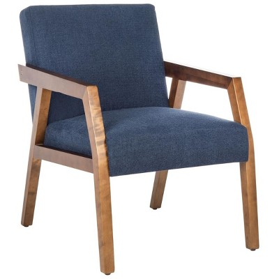 Navy and Brown Wood Upholstered Armchair