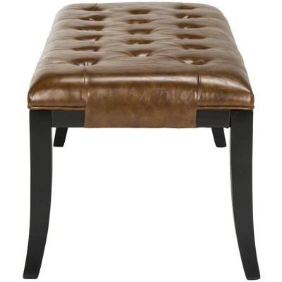 Saddle Leather and Black Beech Wood Tufted Bench