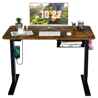 Costway 48''  Electric Standing Desk Height Adjustable w/ Control Panel & USB Port Rustic\Walnut