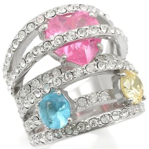 Slickblue Rhodium Brass Ring with Rose CZ Stones for Women, Heart Design for Valentine's Day, Size 7-8 - 1 of 4