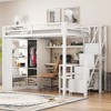 Whisen Twin Size Metal Loft Bed with Desk, USB Ports, 5-Layer Shelf, Wardrobe and Stepped Stairs - White - 2 of 4