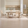 French Country Armless Dining Chairs,Cotton Linen Upholstered Dining Chairs with Solid Wood Frame,Rattan Backrest Dining Chairs-Coolbibila - 3 of 4