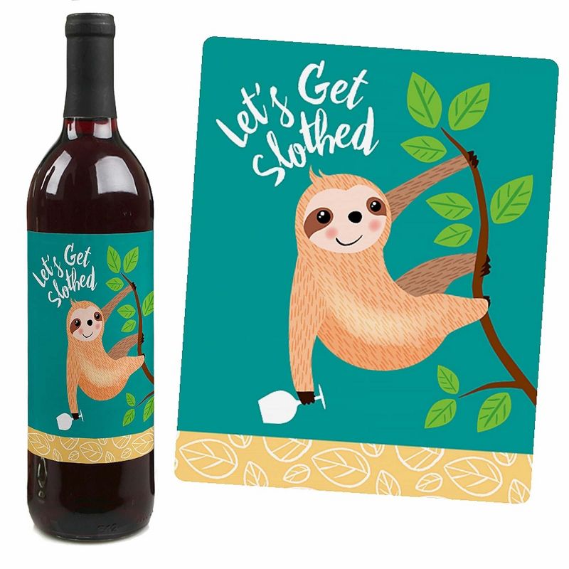 Big Dot of Happiness Let's Hang - Sloth - Baby Shower or Birthday Party Decorations for Women and Men - Wine Bottle Label Stickers - Set of 4, 3 of 9