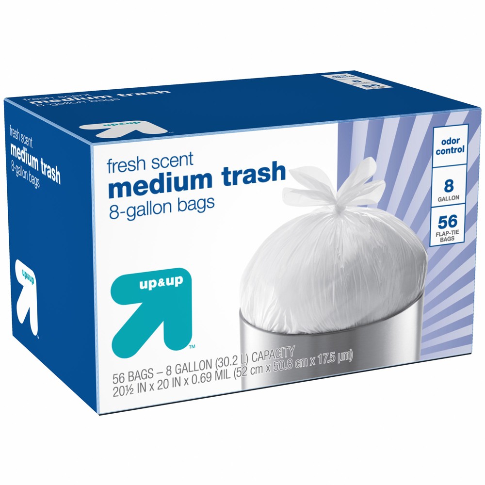 up & up Fresh Scent Medium Flap-Tie Closure Trash Bags 8 gal 56 ct