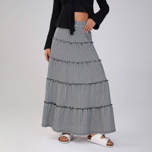 Women's Elastic Waist Check Tiered Ruffle Hem Maxi Skirt - Wild Fable™ Black - 1 of 4