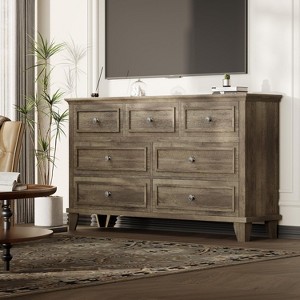 7 Drawer Dresser for Bedroom, Wide Chest of Drawers with Vintage Handle, Modern Wood Dresser Wide Cabinet for Living Room - 1 of 4
