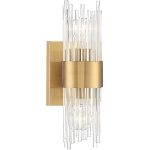 Stiffel Gillery Modern Wall Light Sconce Warm Brass Hardwire 5" 2-Light Fixture Clear Glass Rods for Bedroom Bathroom Vanity Reading Living Room Home - 1 of 4