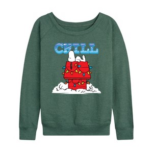 Women's - Peanuts - Snoopy Chill Lightweight French Terry Wide Neck Long Sleeve Graphic Shirt - 1 of 4