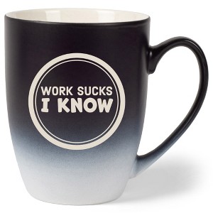100 North Black and White Two Toned Ombre, 10 Ounce, Comfortably Fits Your Hands, Ceramic Tea Coffee Cup Mug, Work Sucks I Know - 1 of 1