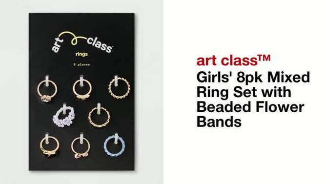 Girls&#39; 8pk Mixed Ring Set with Beaded Flower Bands - art class&#8482;, 2 of 5, play video
