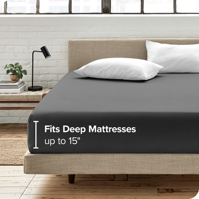 Organic Cotton Twin XL Deep Pocket Gray Fitted Sheet Set