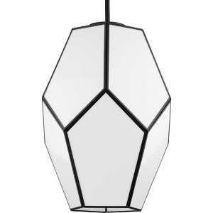 Progress Lighting Latham 1-Light Pendant, Matte Black, White Art Glass - 1 of 3