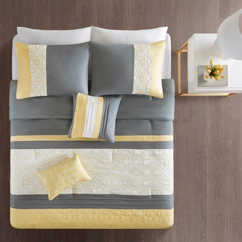 5pc Merissi Embroidered Comforter Set Yellow Gray Target