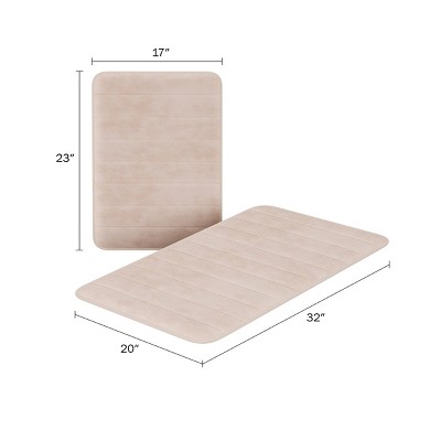 Beige Memory Foam Non-Slip Bathroom Rug Set