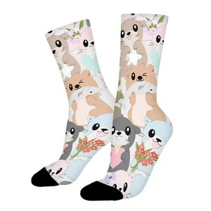 Cute Cartoon Otter Women Printed Crew Socks Funny Funky Socks Soft Polyester Novelty Gifts for Artists Men - 1 of 1