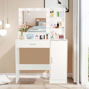 Sapphtopaz Vanity Desk with Mirror and Lights Dressing Table with Drawer, Storage Cabinet, 3 Adjustable Lighting Colors for Bedroom - 1 of 4