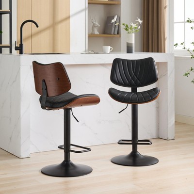 INFURNIC Counter and Bar Stools Swivel Faux Leather Bar Chairs with Walnut Bentwood for Dining Room, Black, 20"*19.4"*46.2"