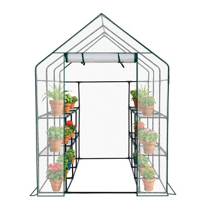 SEVOBAL Greenhouse Outdoor Durable PE Plant Green House for Frost Protection Shelf Clips Roll-up Zipper Door Walk-in for Planter, White, 99"*37"*17"