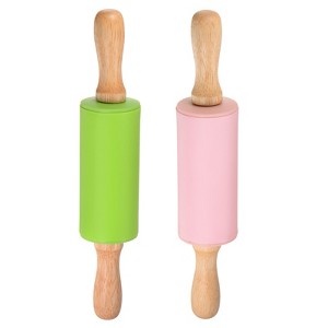 Unique Bargains Silicone Smooth Non-Stick Wooden Handle Kitchen Rolling Pin 2 Pcs - 1 of 4