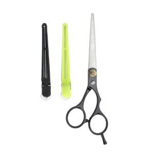 Unique Bargains Portable Hair Cutting Scissors Silver Tone Black 1 Set - 1 of 4