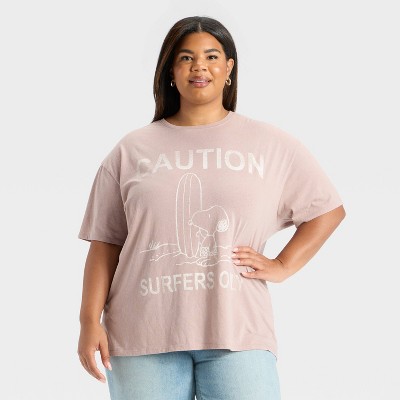Women's Snoopy Surfer Oversized Short Sleeve Graphic T-Shirt - Taupe