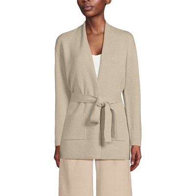 Lands' End Women's Fine Gauge Milano Belted Long Line Cardigan Sweater