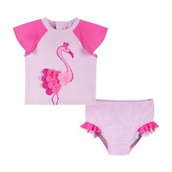 Andy & Evan  Infant  Pink Flamingo Short Sleeve Rashguard Set