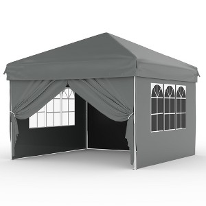 10'x10' Easy Pop Up Canopy Tent With 4 Detachable Window Sidewalls - Waterproof Outdoor Portable Canopy With Carry Bag & Guy Lines - 1 of 4